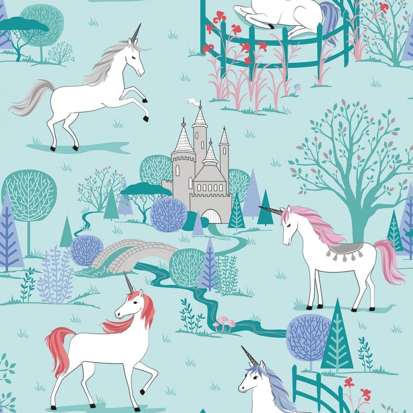 My Unicorn by Kelly Panacci Main Mint with Sparkle  SC8200R-MINT Cotton Woven Fabric