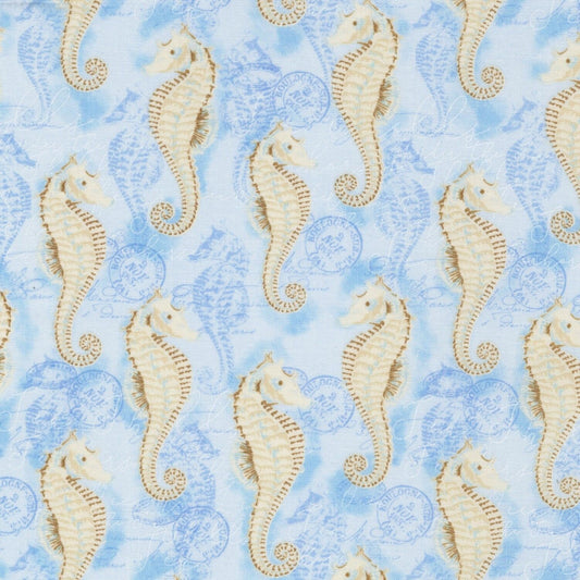 Blue Seashorses C6658-BLU Cotton Woven Fabric