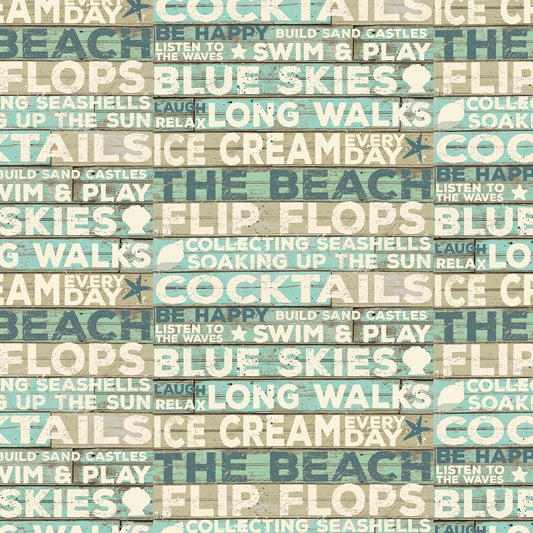 Beach House by Dan DiPaolo Mint Signs/Words Y2632-110 Cotton Woven Fabric
