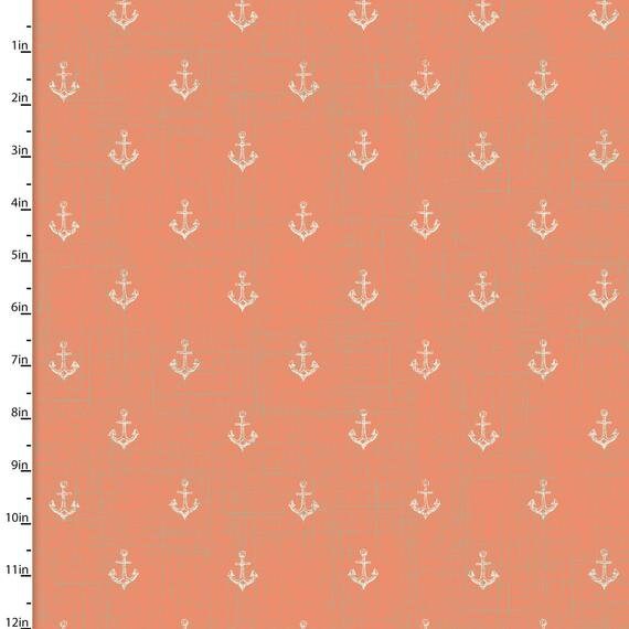 Give Me the Sea Coral Nautical Anchors Cotton Woven Fabric