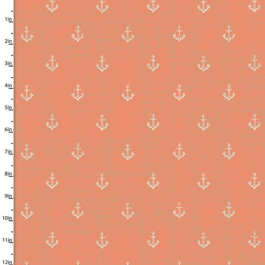 Give Me the Sea Coral Nautical Anchors Cotton Woven Fabric