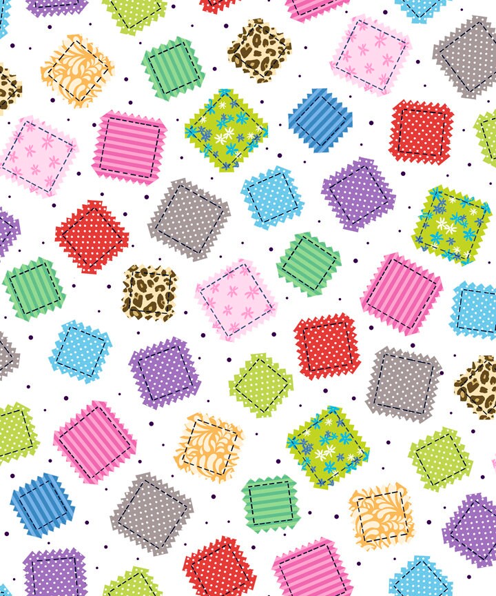 Crazy for Crafting by Leslie Moak Murray Fabric Patches on White 26970Z Cotton Woven Fabric