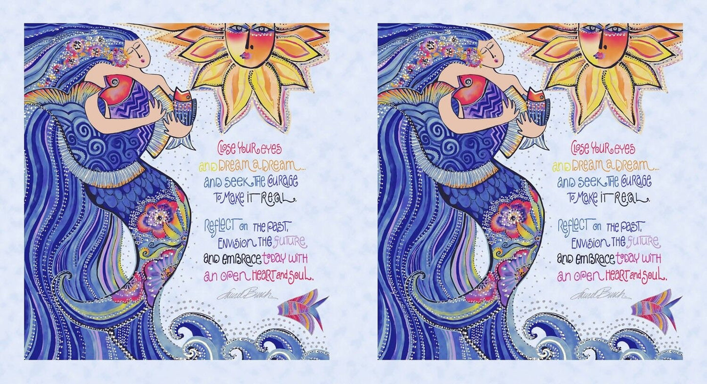 Sea Goddess by Laurel Burch Light Periwinkle Sea Goddess 24" Panel w/Metallic Y2596-84M Cotton Woven Fabric