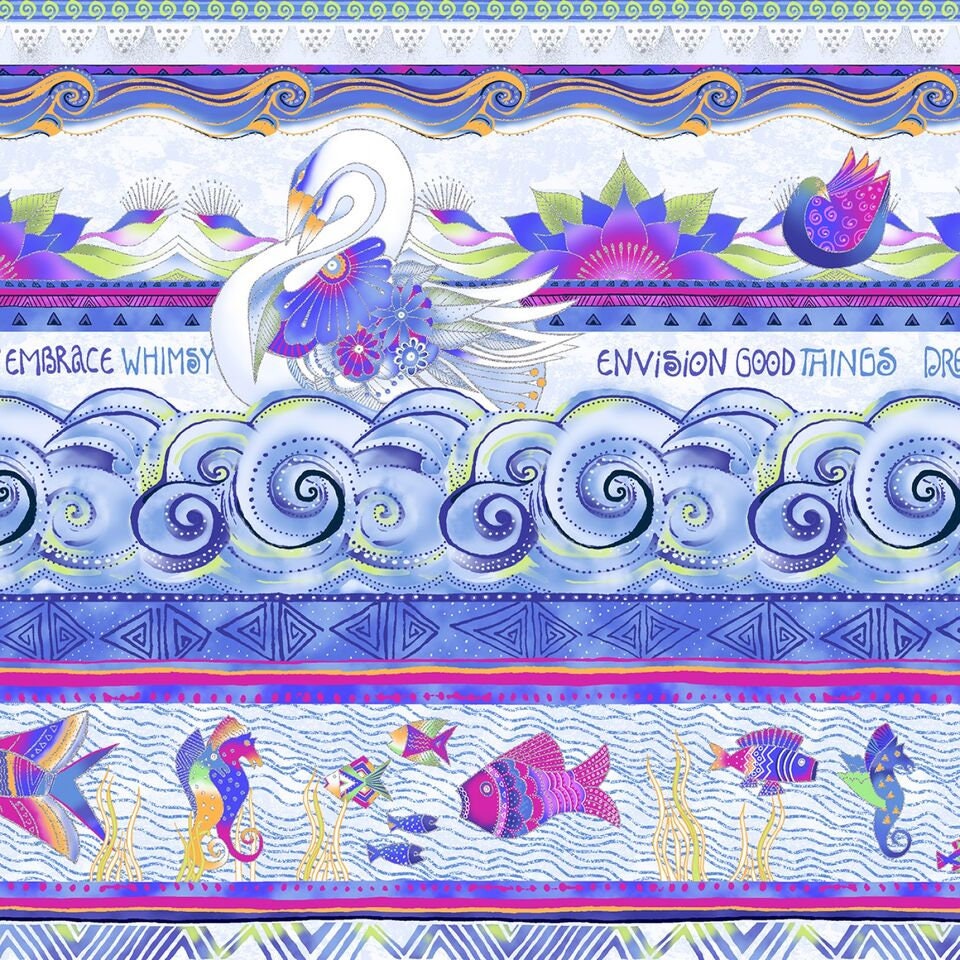 Sea Goddess by Laurel Burch Light Periwinkle Sea Goddess Pic Stripe w/Metallic Y2597-84M Cotton Woven Fabric