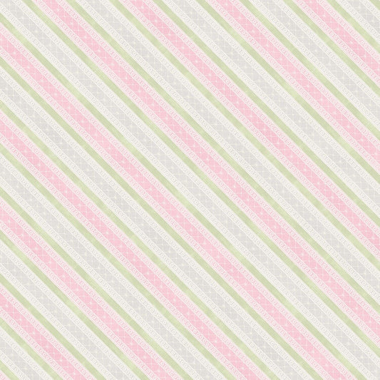 Butterfly Haven by Danhui Nai Pink/Green Diagonal Stripe 89204-397 Cotton Woven Fabric
