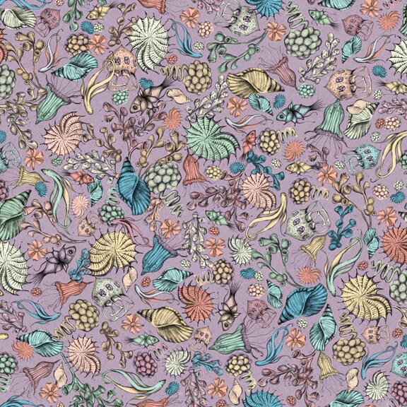 Midnight Garden by Mirabelle Licensed by Santoro Lilac Packed Flowers 26944L Cotton Woven Fabric