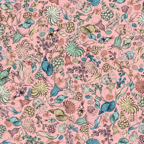 Midnight Garden by Mirabelle Licensed by Santoro Pink Packed Flowers 26944P Cotton Woven Fabric