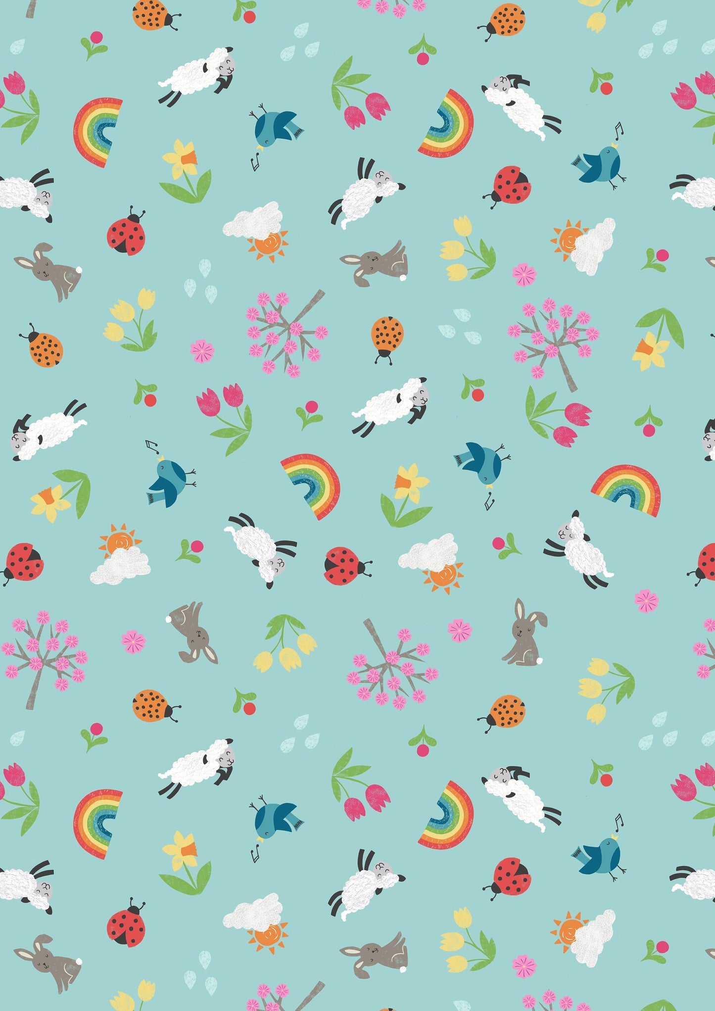 Whatever the Weather Spring on Duck Egg Blue  A374.3 Cotton Woven Fabric