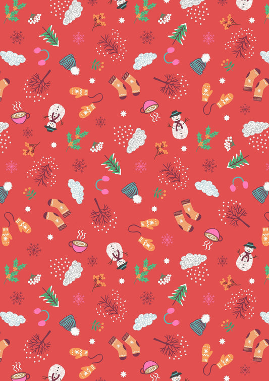Whatever the Weather Winter on Red  A371.2 Cotton Woven Fabric