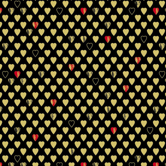 Cherish Black Texture Hearts  with Metallic Accents 8964M12B Cotton Woven Fabric