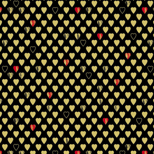 Cherish Black Texture Hearts with Metallic Accents 8964M12B Cotton Woven Fabric