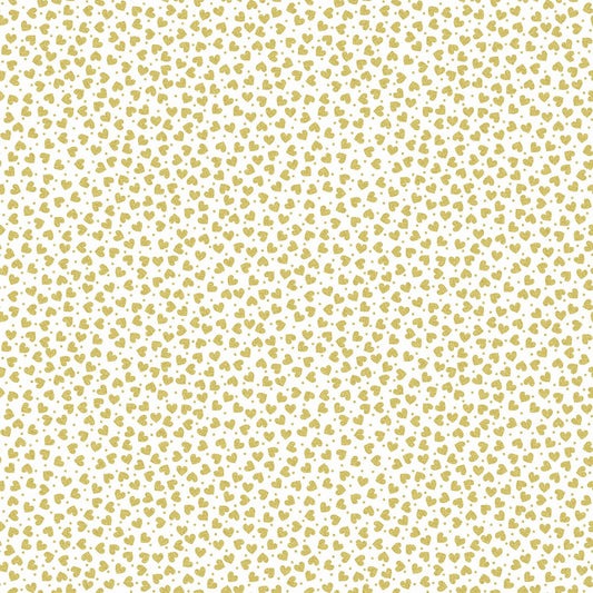Cherish White Mini Hearts with Metallic Accents 8963M09B Cotton Woven Fabric