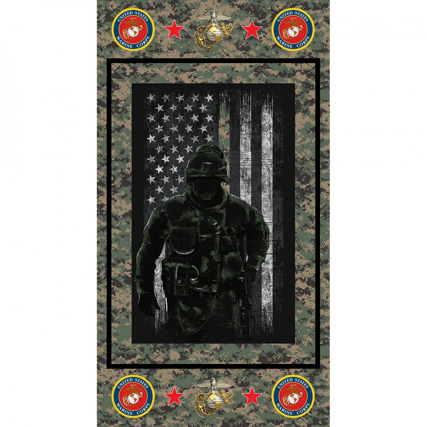 Licensed Military & Public Service 22" Panel United State Marine 1195-M Cotton Woven Panel