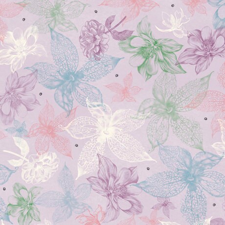 Midnight Garden by Mirabelle Licensed by Santoro Light Lilac Sketched Floral 26943L Cotton Woven Fabric