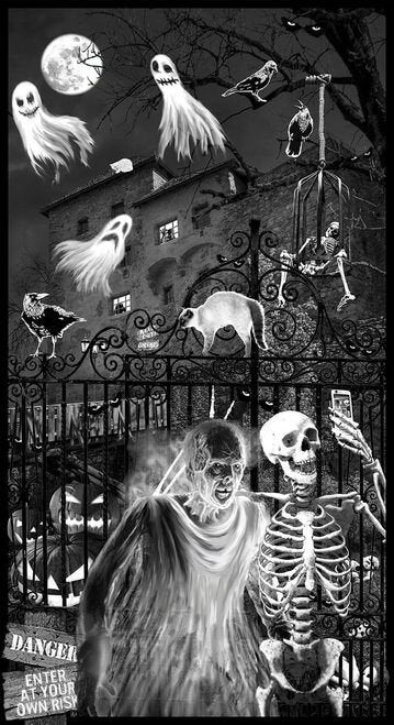 Ghoulish Gathering 24" Panel 9538PG-99 Glow in the Dark Cotton Woven Panel