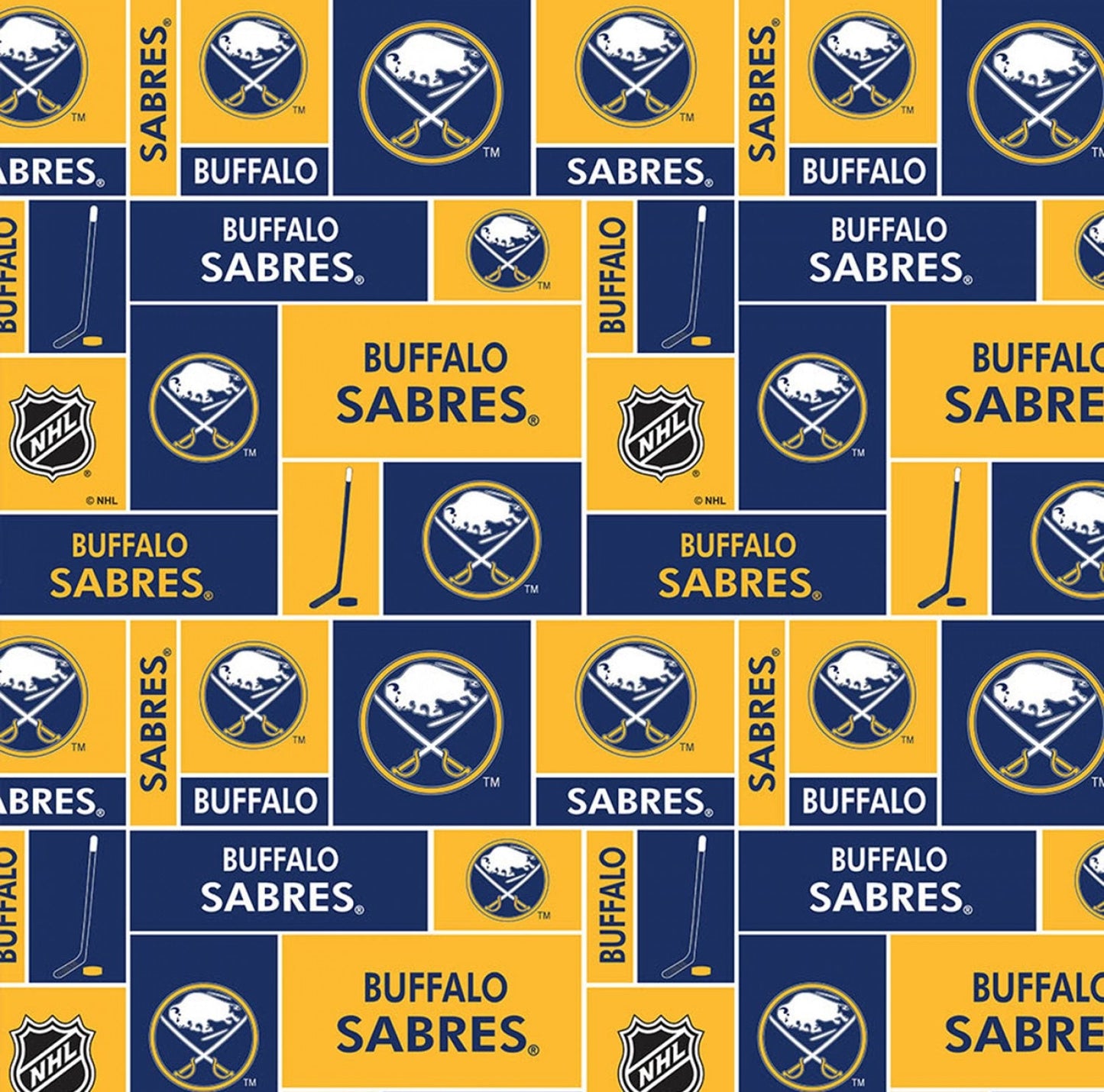 Last piece 1 yard 29 inches Skyel Licensed NHL Hockey Buffalo Sabres Small Scale Box Allover 840SAB Cotton Woven Fabric