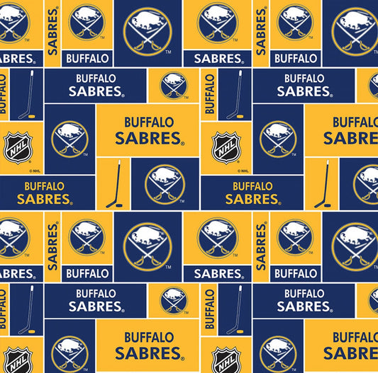 Last piece 1 yard 29 inches Skyel Licensed NHL Hockey Buffalo Sabres Small Scale Box Allover 840SAB Cotton Woven Fabric