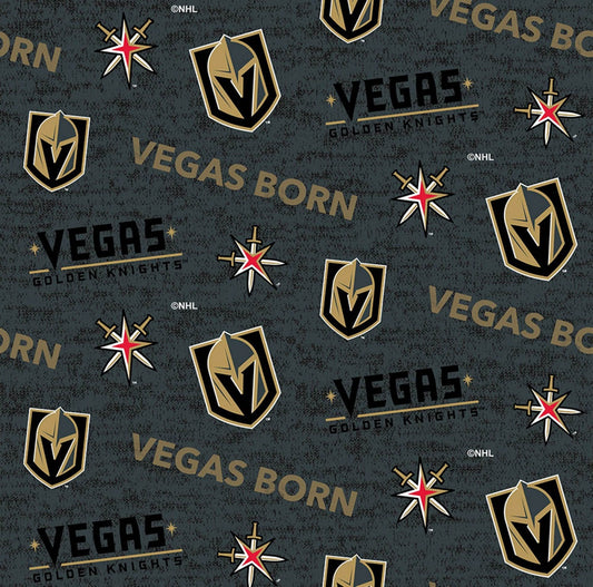 Licensed NHL Hockey Las Vegas Golden Knights Vegas Born Allover Cotton 1194KNI Cotton Woven Fabric