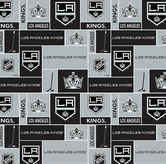 Licensed NHL Hockey Los Angeles Kings Small Scale Box Allover on Cotton #840KNG Cotton Woven Fabric