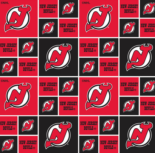 Licensed NHL Hockey New Jersey Devils Block on Cotton 020DEV  Cotton Woven Fabric