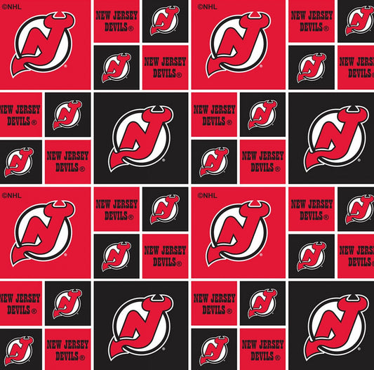 Licensed NHL Hockey New Jersey Devils Block on Cotton 020DEV Cotton Woven Fabric