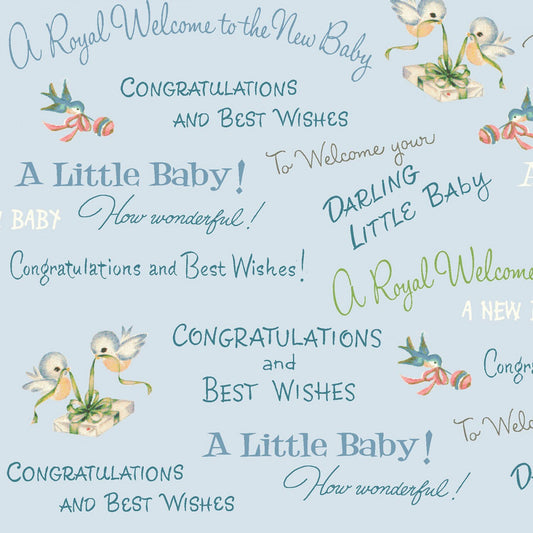 Welcome Baby by Sara Morgan Blue Congrats Baby WELC3014-BB Cotton Woven Fabric