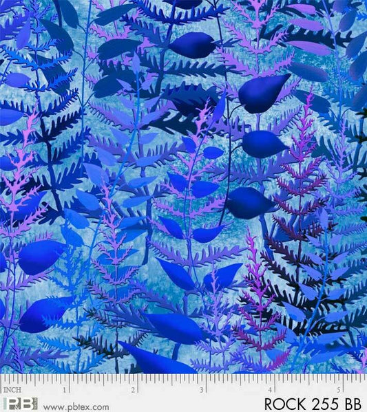Rock Garden by Teresa Ascone Blue Ferns ROCK255BB Digitally Printed Cotton Woven Fabric