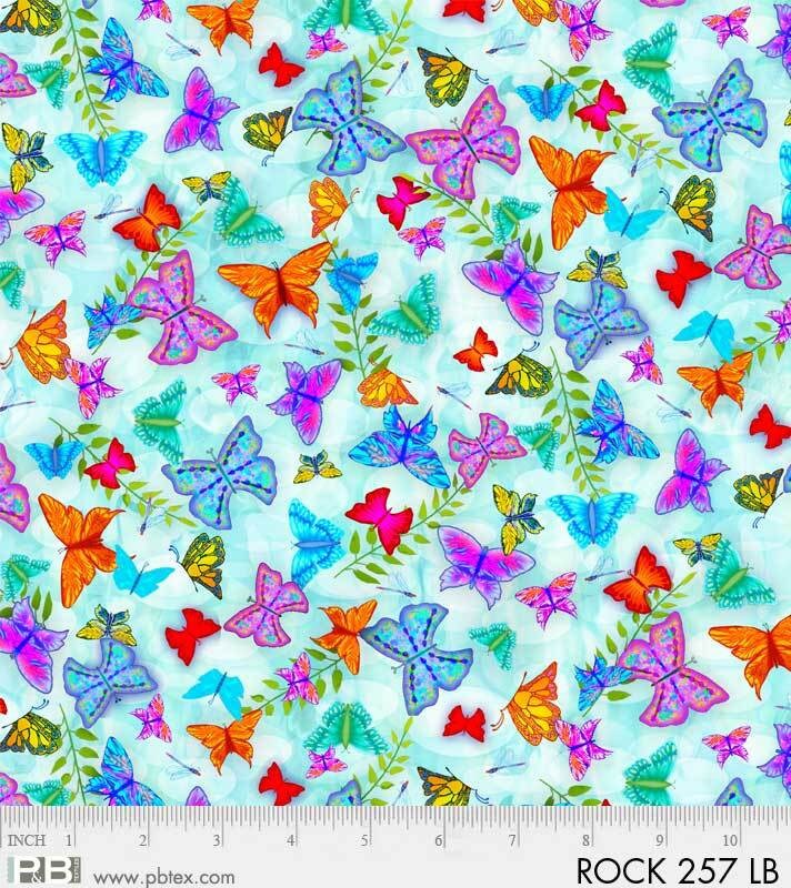 Rock Garden by Teresa Ascone Light Blue Butterflies ROCK257LB Digitally Printed Cotton Woven Fabric