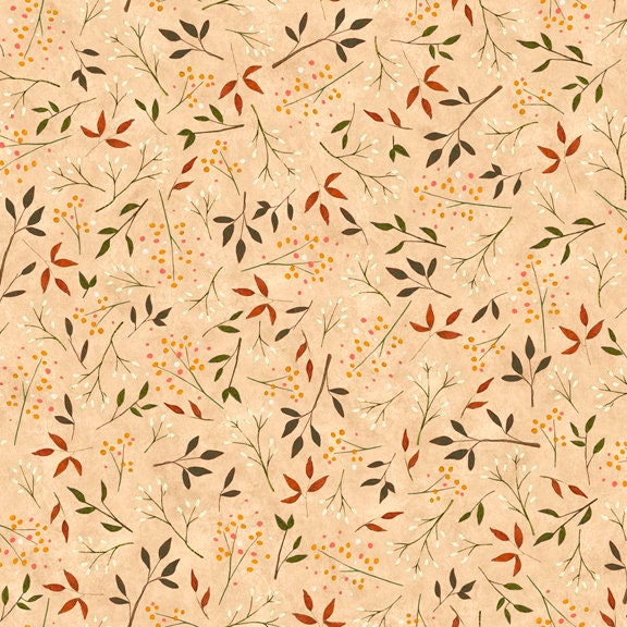 Reading Together Licensed by Santoro Light Tan Leaf Vine 26883A Cotton Woven Fabric