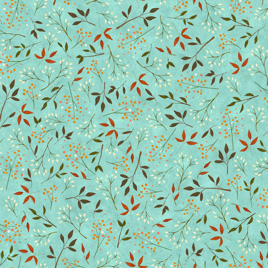 Reading Together Licensed by Santoro Light Blue Leaf Vine 26883B Cotton Woven Fabric