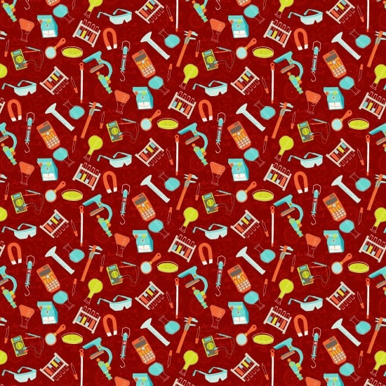 Monster Lab by Dana Saulnier of the Patterned Peacock Lab Tools 4436-88 Cotton Woven Fabric