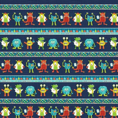 Monster Lab by Dana Saulnier of the Patterned Peacock Monster Stripe 4434S-77 Cotton Woven Fabric