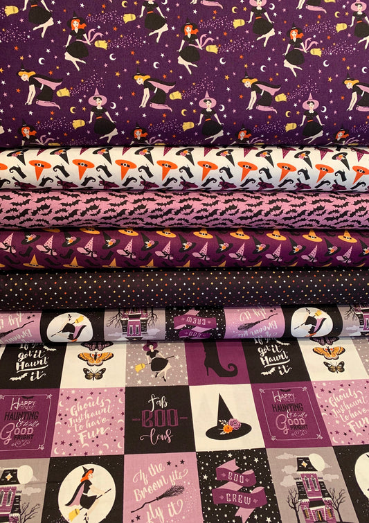 Fab Boo Lous Witches by Dani Mogstad Main Orange C8170R-ORANG (Blocks are 3" X 3") Cotton Woven Fabric