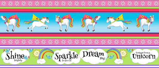 Party Like a Unicorn from Desiree's Designs Multicolor Unicorn Decorative Stripe 26910X Cotton Woven Fabric