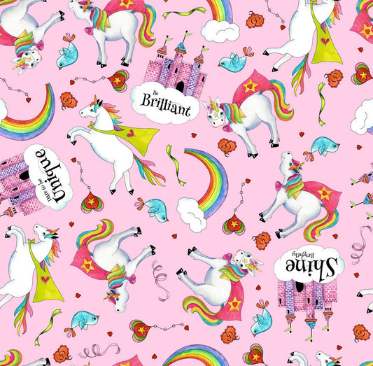 Party Like a Unicorn from Desiree's Designs Light Pink Tossed Unicorns 26912P Cotton Woven Fabric