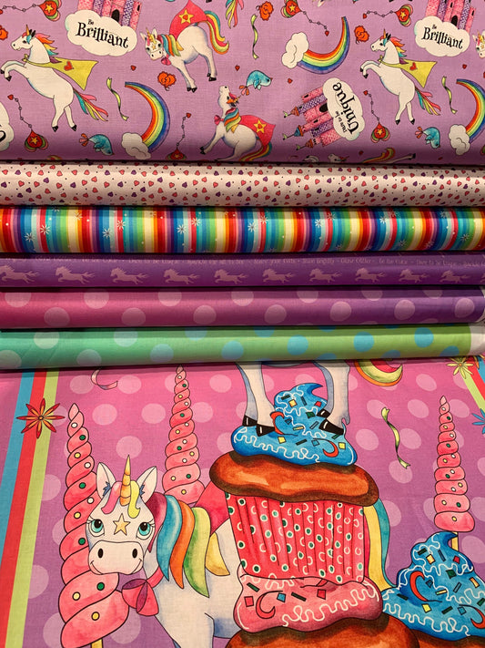 Party Like a Unicorn from Desiree's Designs White Tossed Unicorns 26912Z Cotton Woven Fabric