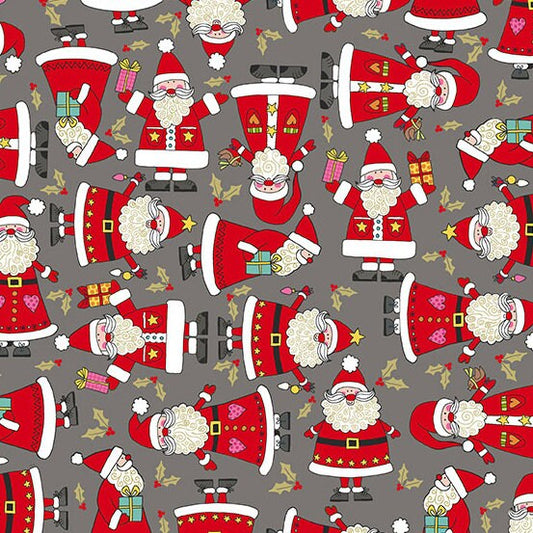 Santas on Grey TP-2120-1 Cotton Woven Fabric