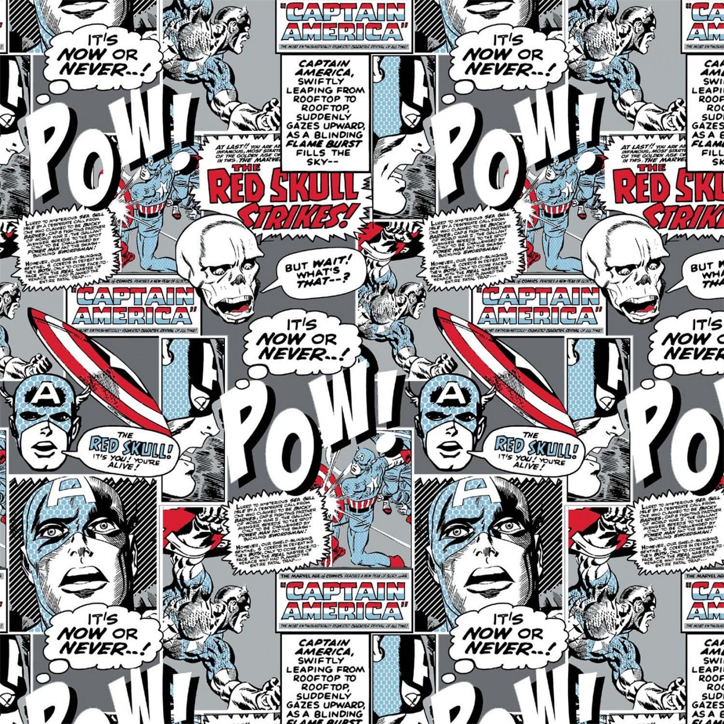 Licensed Marvel Comic Pop Power Gray Marvel Captain America Power 13020512-1 Cotton Woven Fabric
