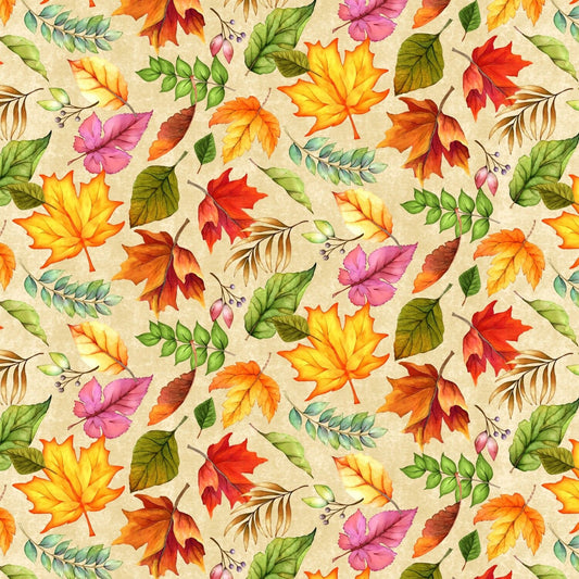 Happy Gatherings by Lola Molina Gold Yellow Tossed Leaves 32055-578 Cotton Woven Fabric