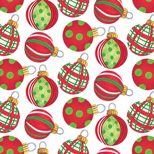 Holiday Beach Ornaments on White 9593-01 Cotton Woven Fabric