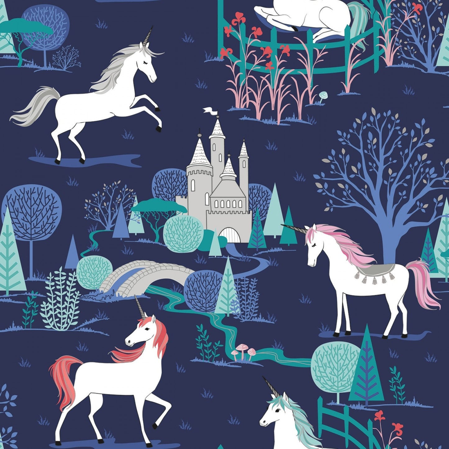 My Unicorn by Kelly Panacci Main Navy with Sparkle SC8200R-NAVY Cotton Woven Fabric