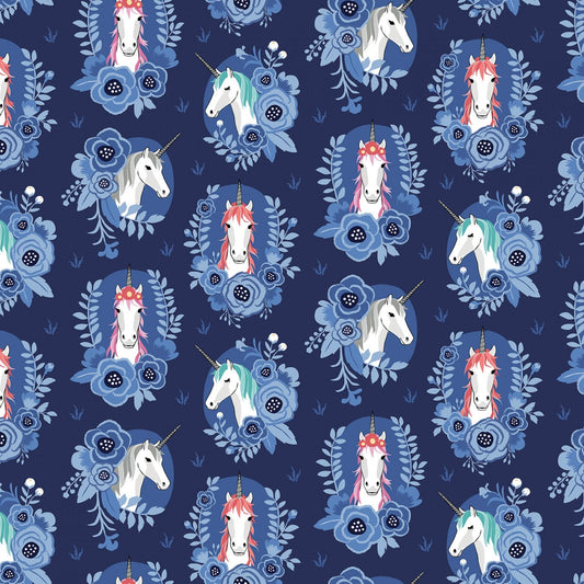 My Unicorn by Kelly Panacci Portrait Navy  SC8203R-NAVY  Cotton Woven Fabric