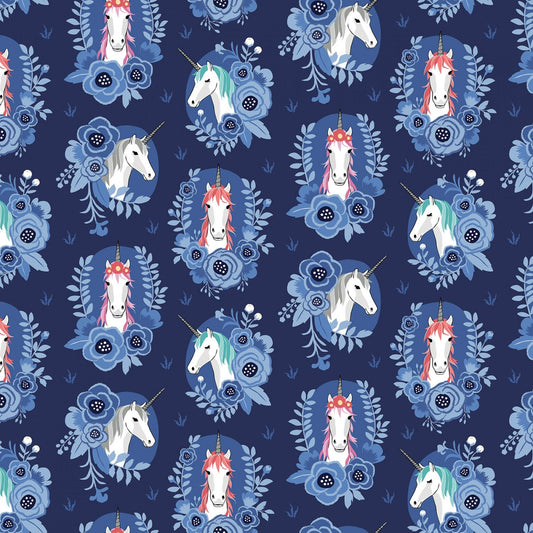 My Unicorn by Kelly Panacci Portrait Navy SC8203R-NAVY Cotton Woven Fabric