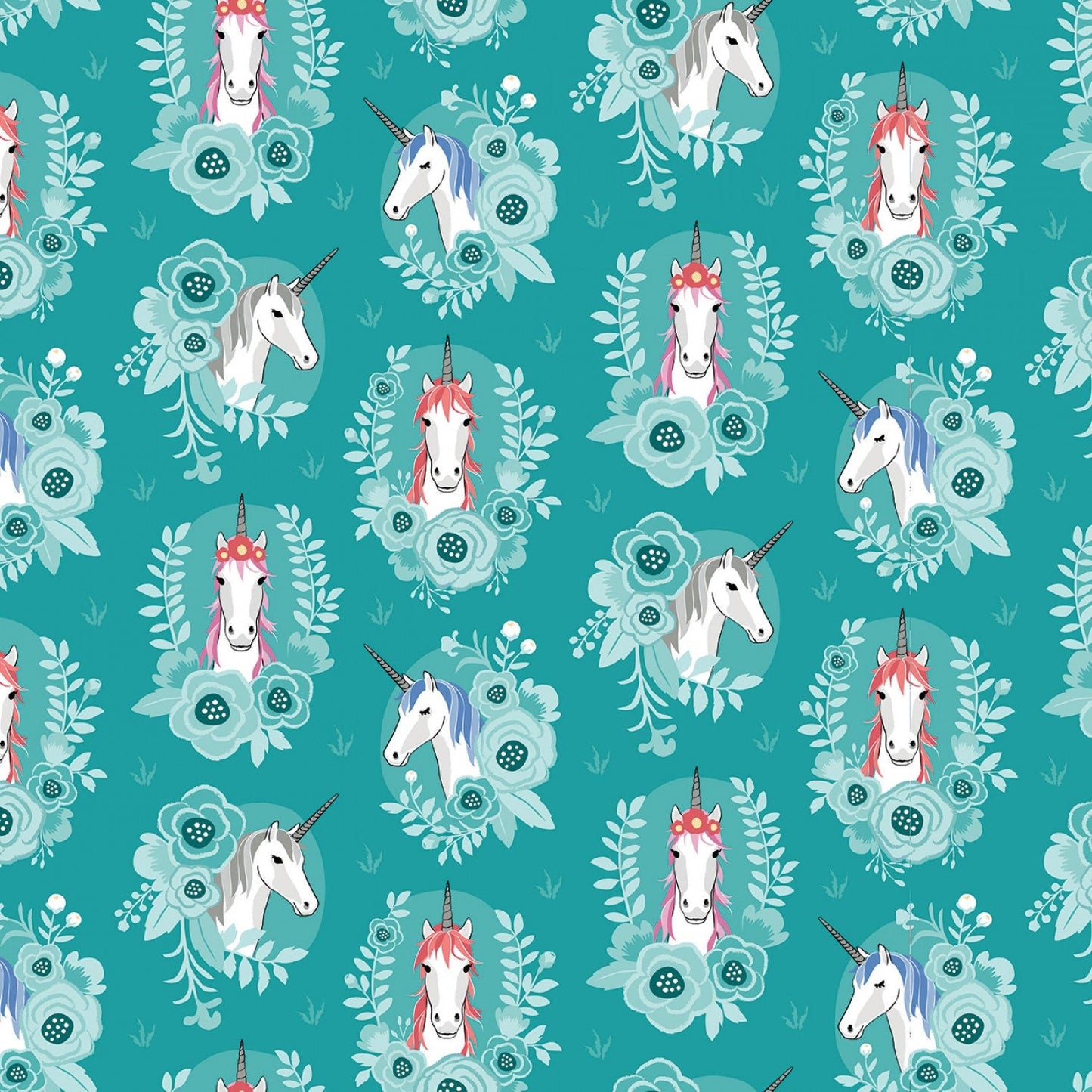 My Unicorn by Kelly Panacci Portrait Teal SC8203R-TEAL Cotton Woven Fabric