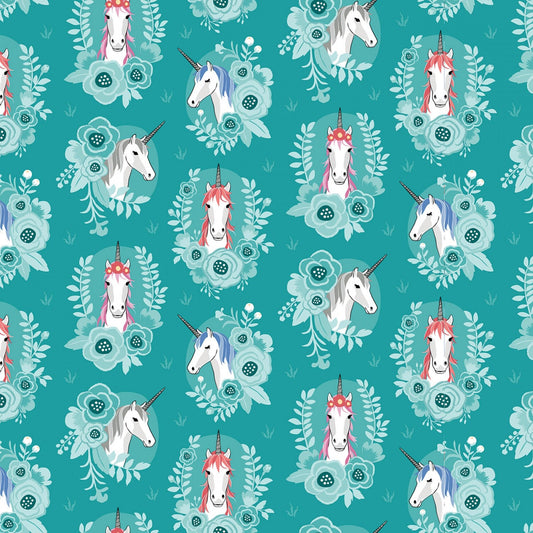 My Unicorn by Kelly Panacci Portrait Teal SC8203R-TEAL Cotton Woven Fabric