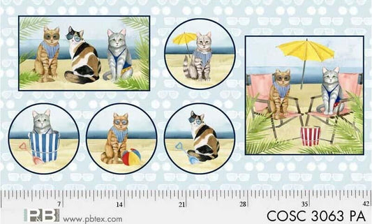 Coastal Kitty and Hot Dogs by World Art Group Multi Kitty 24" Panel COSC3063PA Cotton Woven Panel