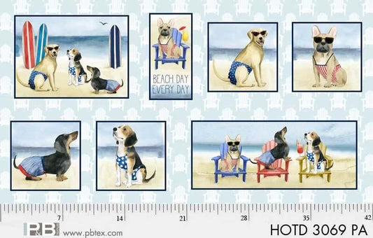 Coastal Kitty and Hot Dogs by World Art Group Multi Hot Dog 24" Panel HOTD3069PA Cotton Woven Panel