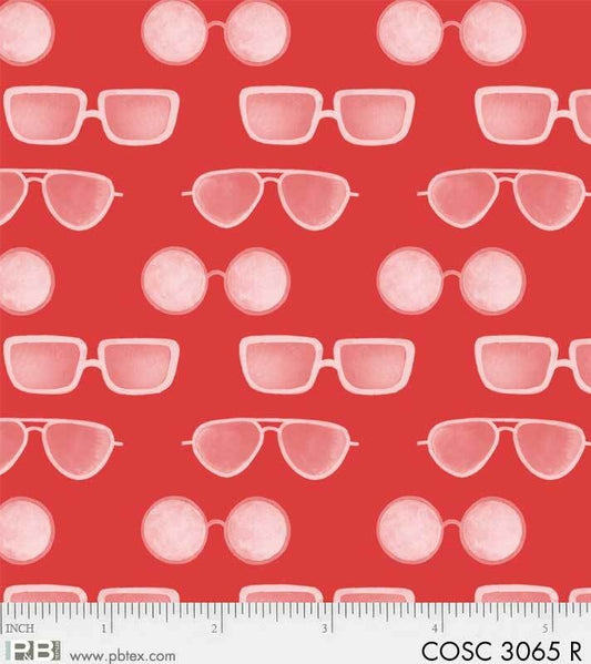 Coastal Kitty and Hot Dogs by World Art Group Red Sun Glasses COSC3065R Cotton Woven Fabric