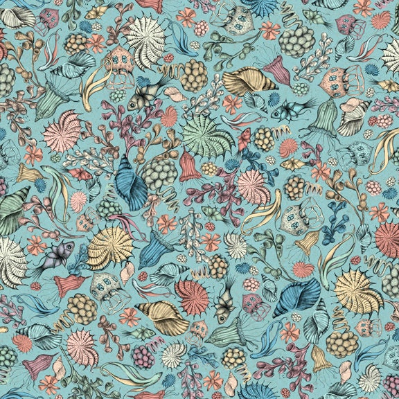 Midnight Garden by Mirabelle Licensed by Santoro Blue Packed Flowers 26944B Cotton Woven Fabric