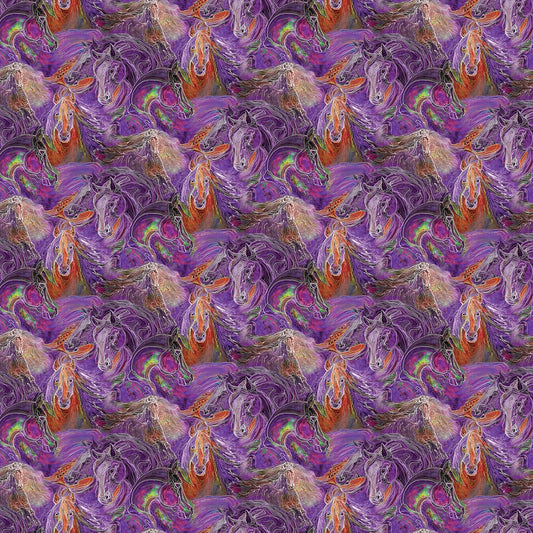 Painted Horses by Marcia Baldwin Purple Painted Horses 6664B-66 Cotton Woven Fabric